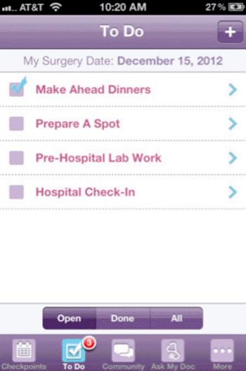 Image: A screenshot of the HysterSisters Hysterectomy Support app for iPhone (Photo courtesy of HysterSisters).